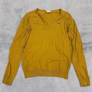 Lacoste cotton v neck sweater mustard yellow